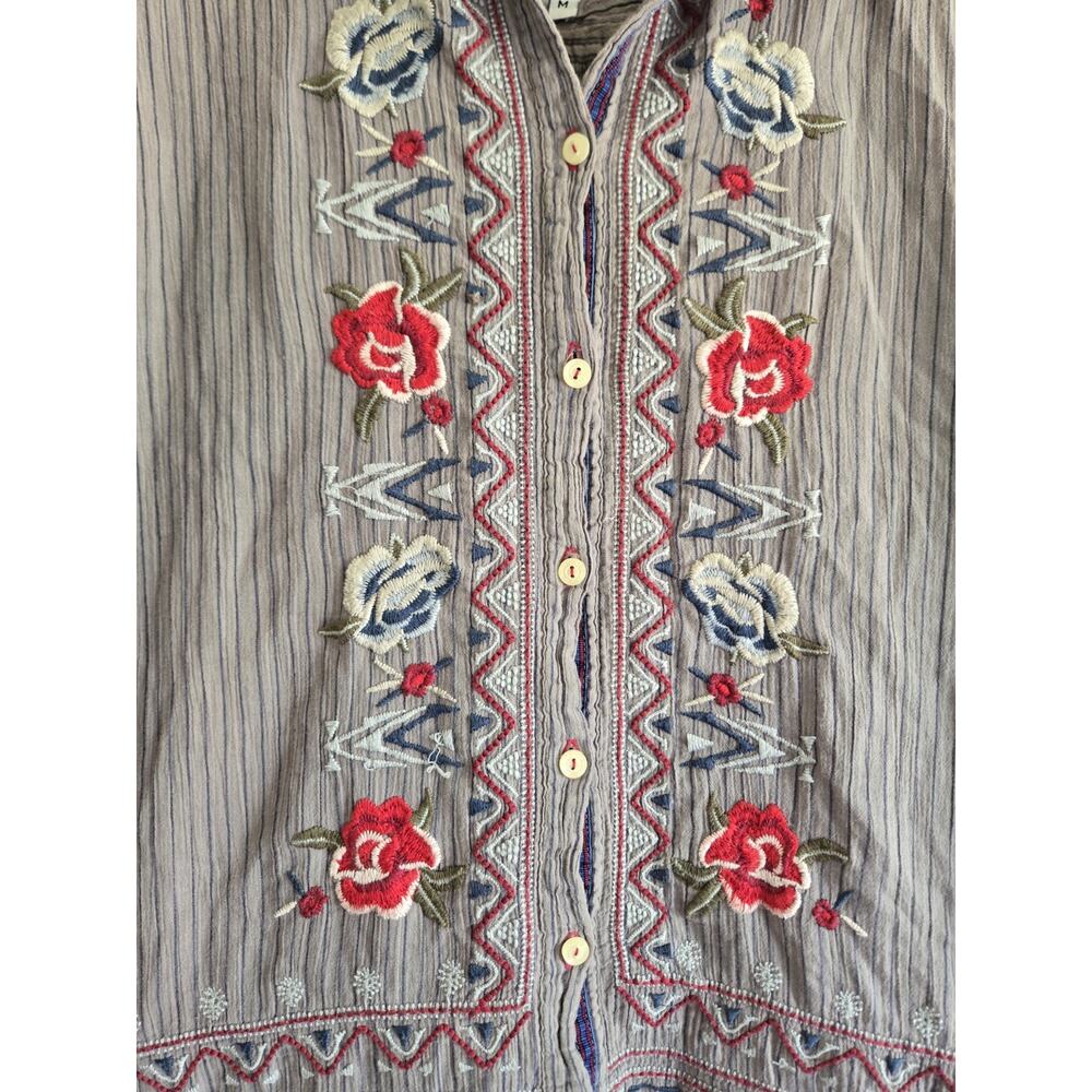 Johnny Was 3J Workshop Button Top Floral Embroidered Sz Medium Gray Boho Western - Picture 4 of 11
